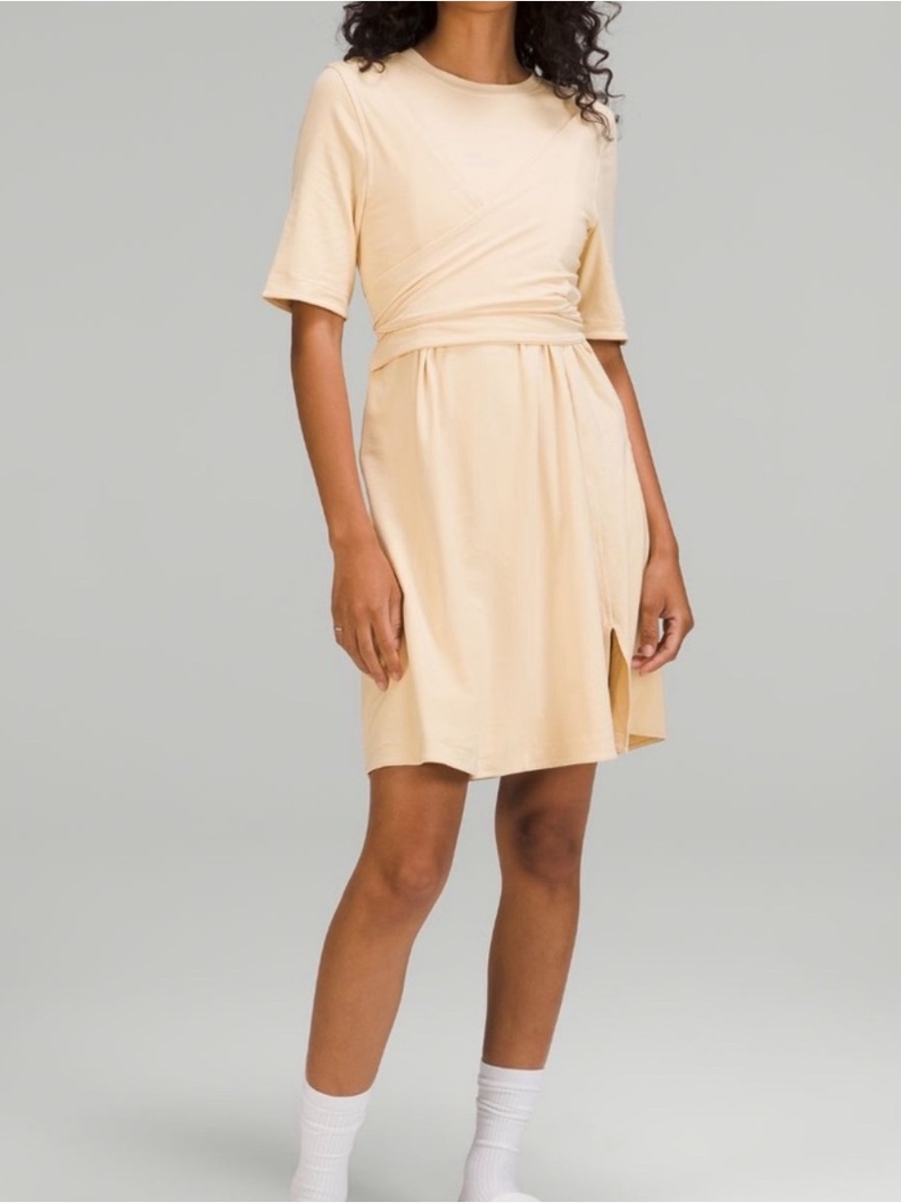 lululemon athletica Cream Short-Sleeve Wrap-Front Mini Dress